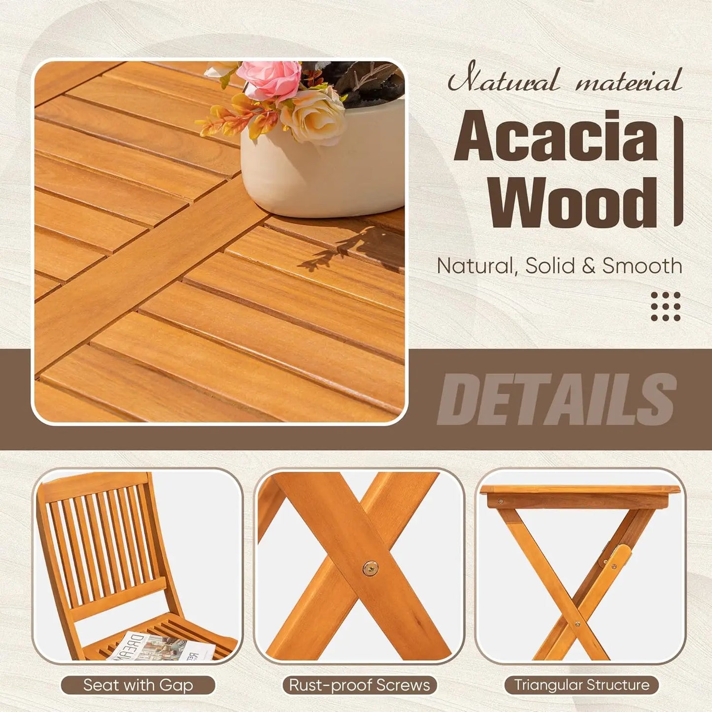 Acacia Wood Folding Bistro Set For Outdoor Relaxation