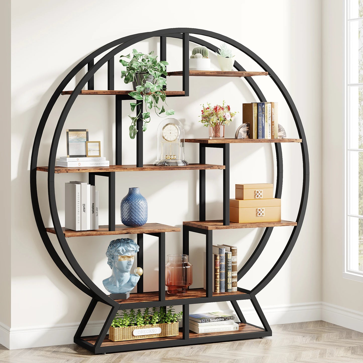 Tribesigns Five Tier Round Etagere Bookshelf With Industrial Wood