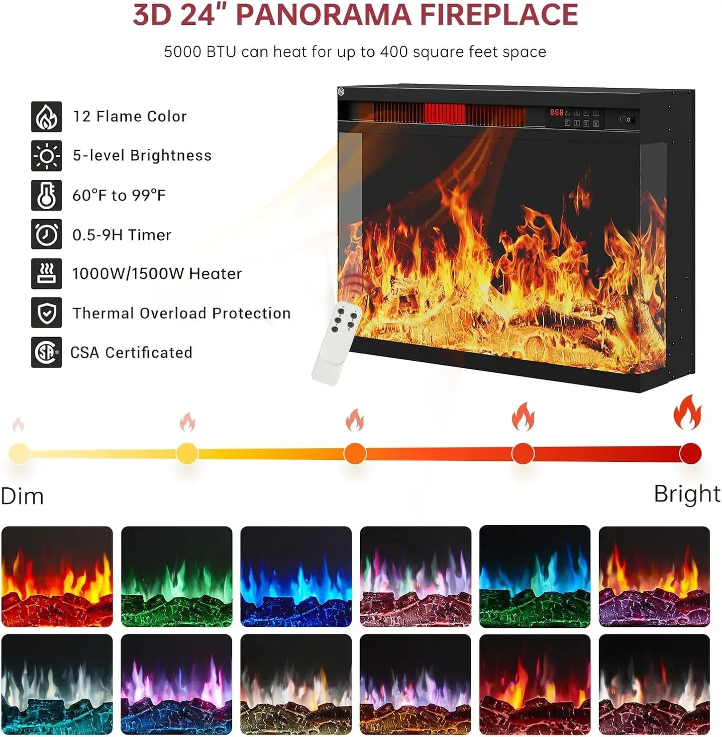 XMSJ Glass Fireplace TV Stand Three Sided Glass Doors