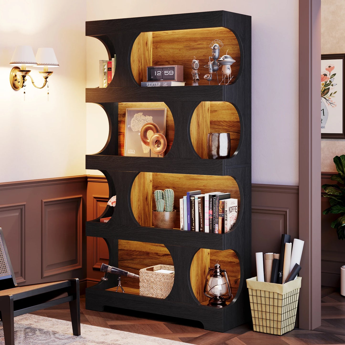 Tribesigns S Shaped Bookcase Modern Freestanding Display Shelves Two Tone Finish Stylish Wall Friendly Storage