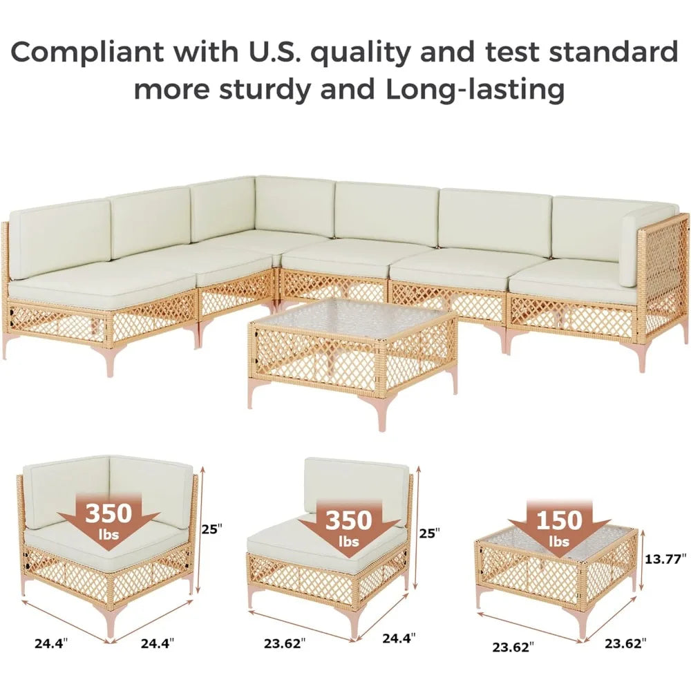 Outdoor Wicker Patio Sectional Set With Tempered Glass Coffee Table For All Weather Relaxation