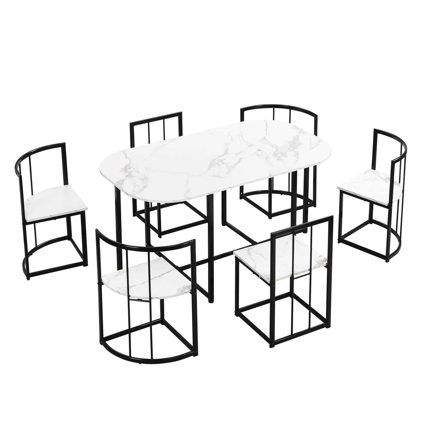 Wavesloop Modern 7 Piece Dining Table Set With Faux Marble