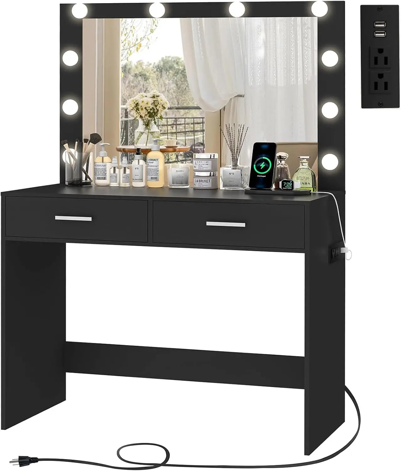 XMSJH Vanity Desk With Large Lighted Mirror And 10 Lights