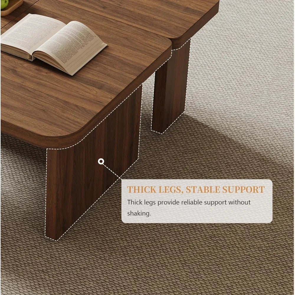 General Use Modular Mid Century Modern Wood Coffee Table with Configurable Rectangle or Square Layout