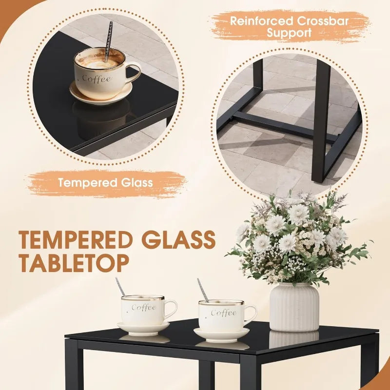 Resin Patio Furniture Set With Cushions And Glass Table Outdoor Durable Steel Frame Supports Up To 300 Lbs Per Chair