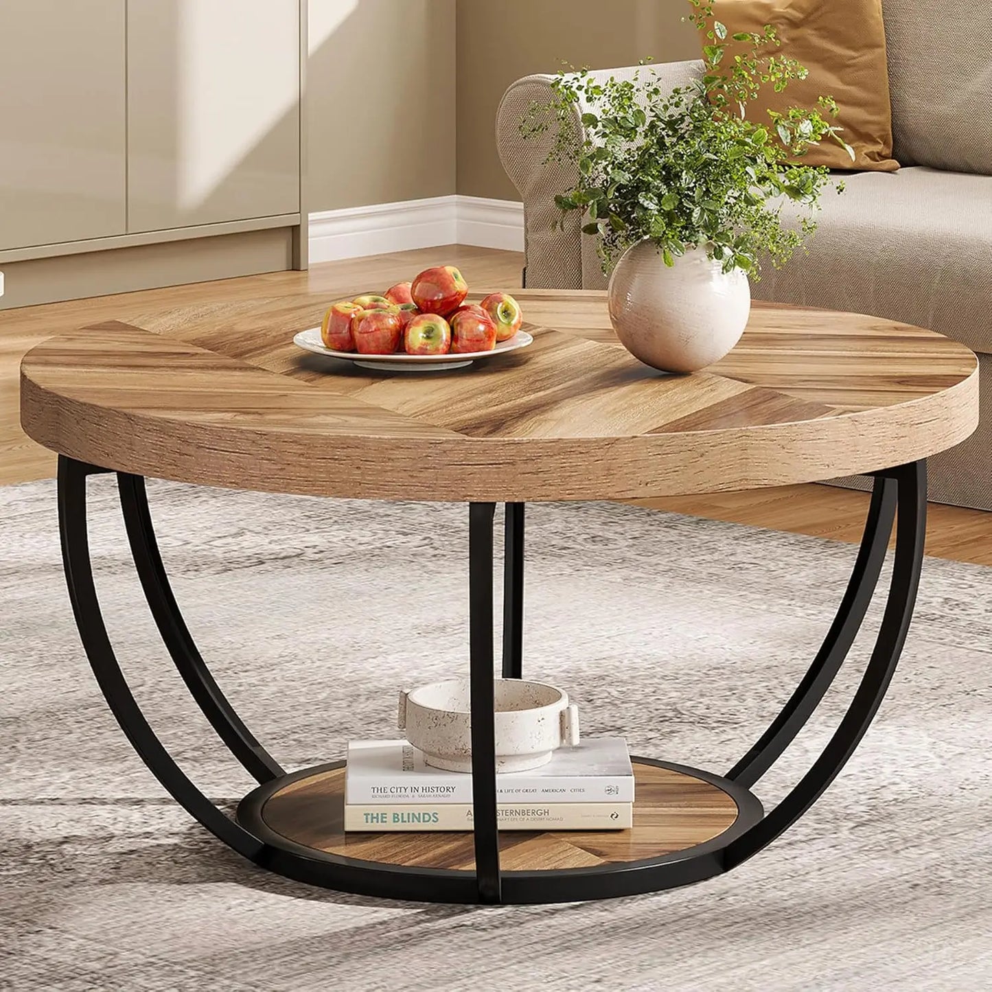 Little Tree Marble Coffee Table Storage 2 Tier Metal Legs