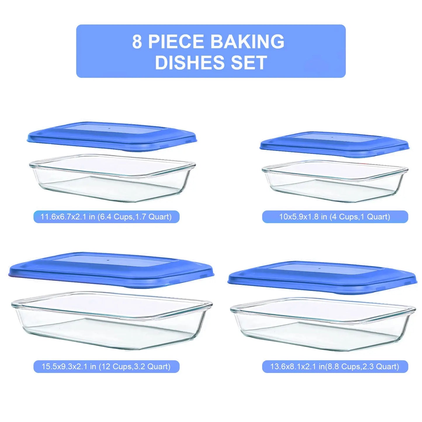 Glass Baking Dish Set With Lids Rectangular Pans For Oven