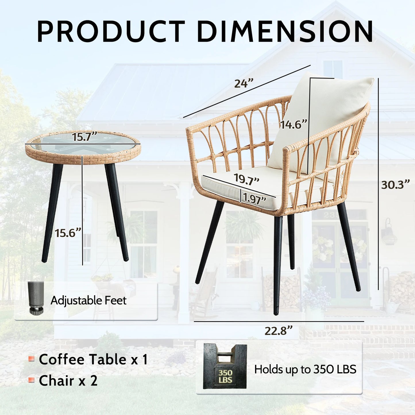 Seogwisam 3 Piece Patio Wicker Outdoor Set With Cushions For Two Chairs And Table