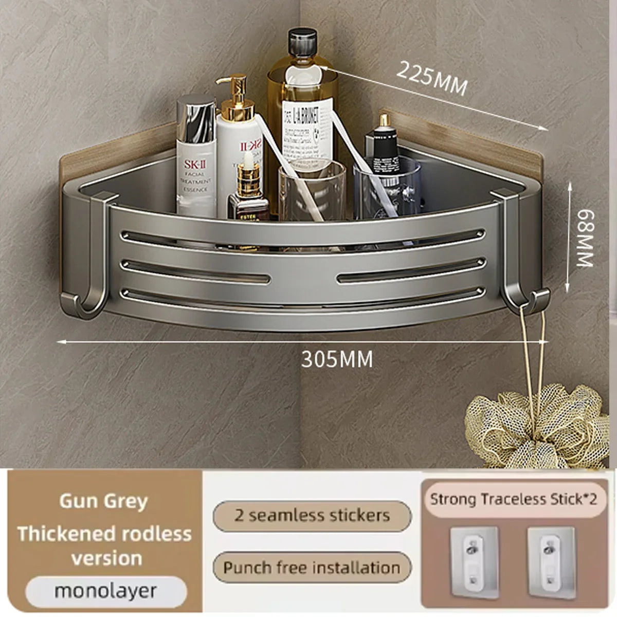 Hign Shower Corner Shelf With Hook Towel Bar Organizer