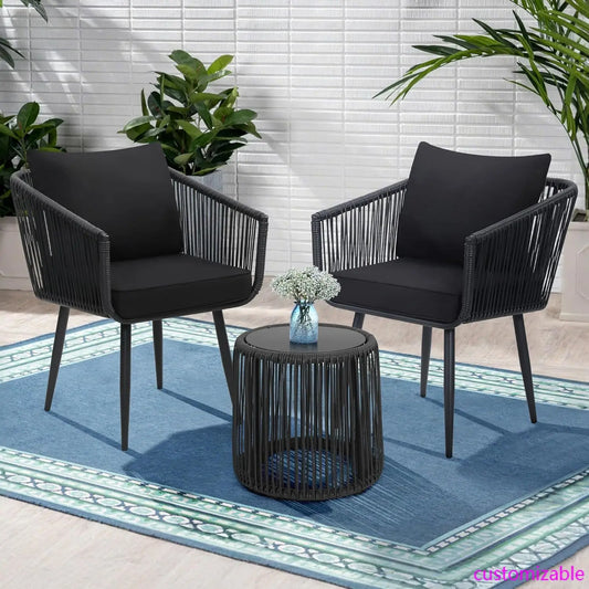 XMSJ 3 Piece Patio Rattan Bistro Set Outdoor All Weather Wicker Chairs And Side Table Durable Weather Resistant
