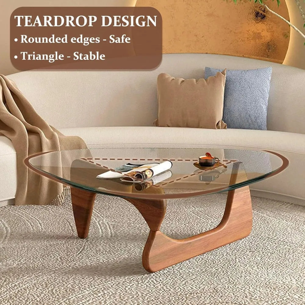 Modern Triangle Glass Coffee Table With Wooden Base From Folded Featuring Tempered Glass Top For Modern Living Rooms
