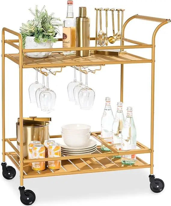 Outdoor Mobile Bar Cart With 2 Tier Storage Lockable Wheels