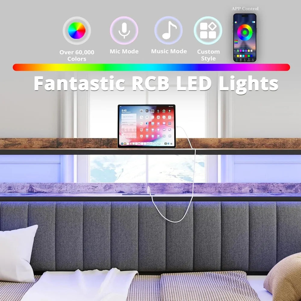 Twin Daybed With Trundle LED Lights And Charging Station