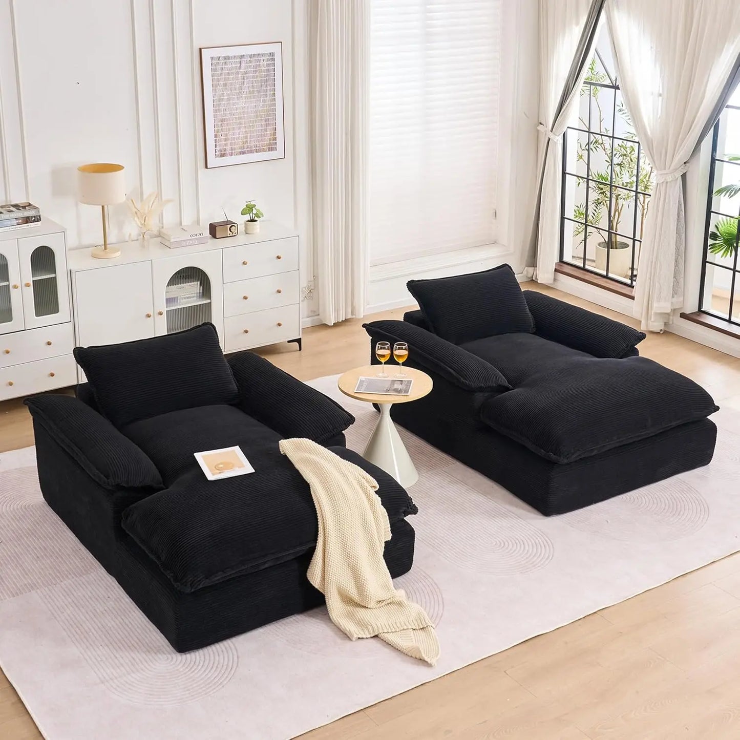 Corduroy Chaise Lounge Chair Sleeper Sofa Bed With Oversized 66.92 Inch Chaise For Modern Living Room Comfort