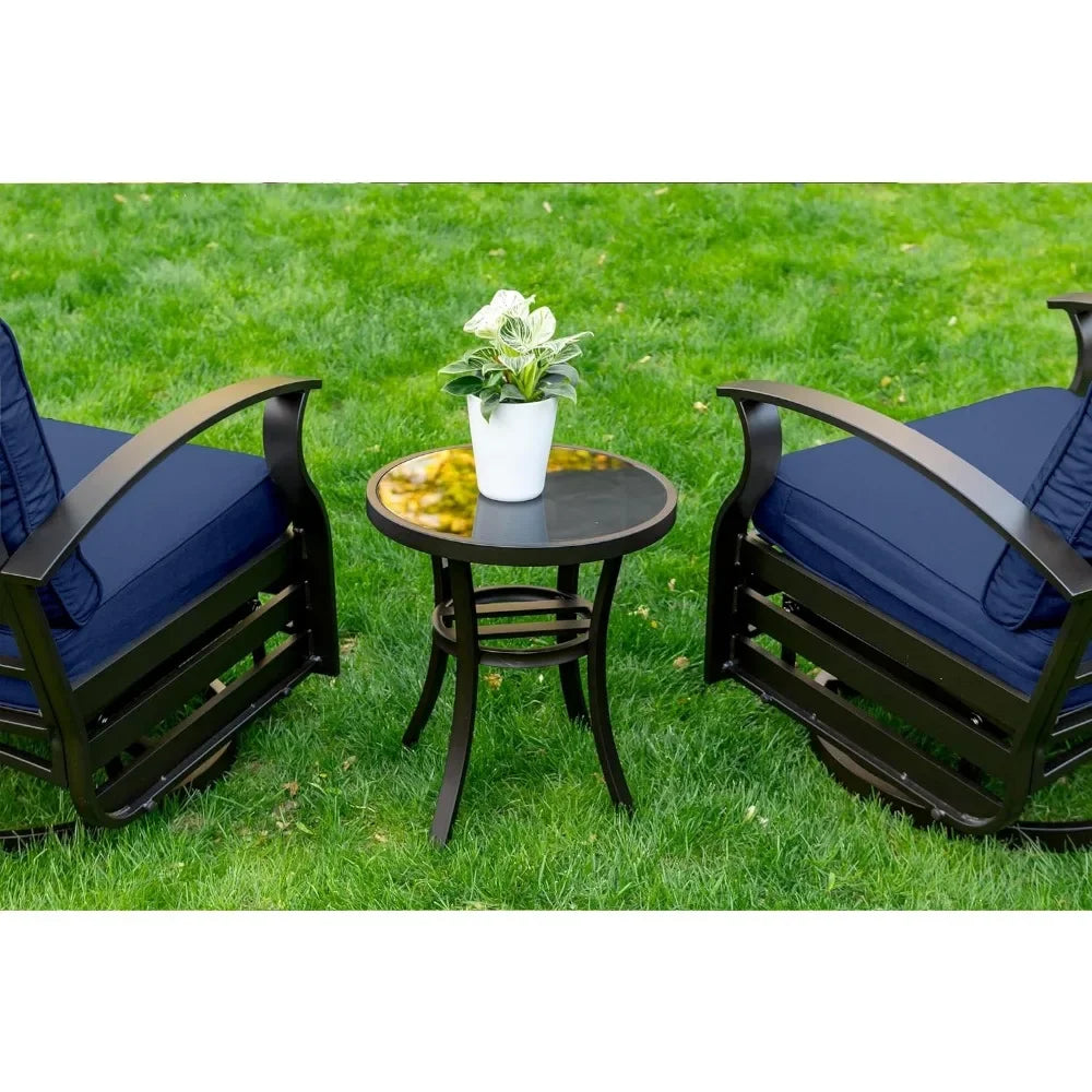 Outdoor Aluminum Patio Set With Swivel Cushioned Chairs And Glass Top Table Three Piece