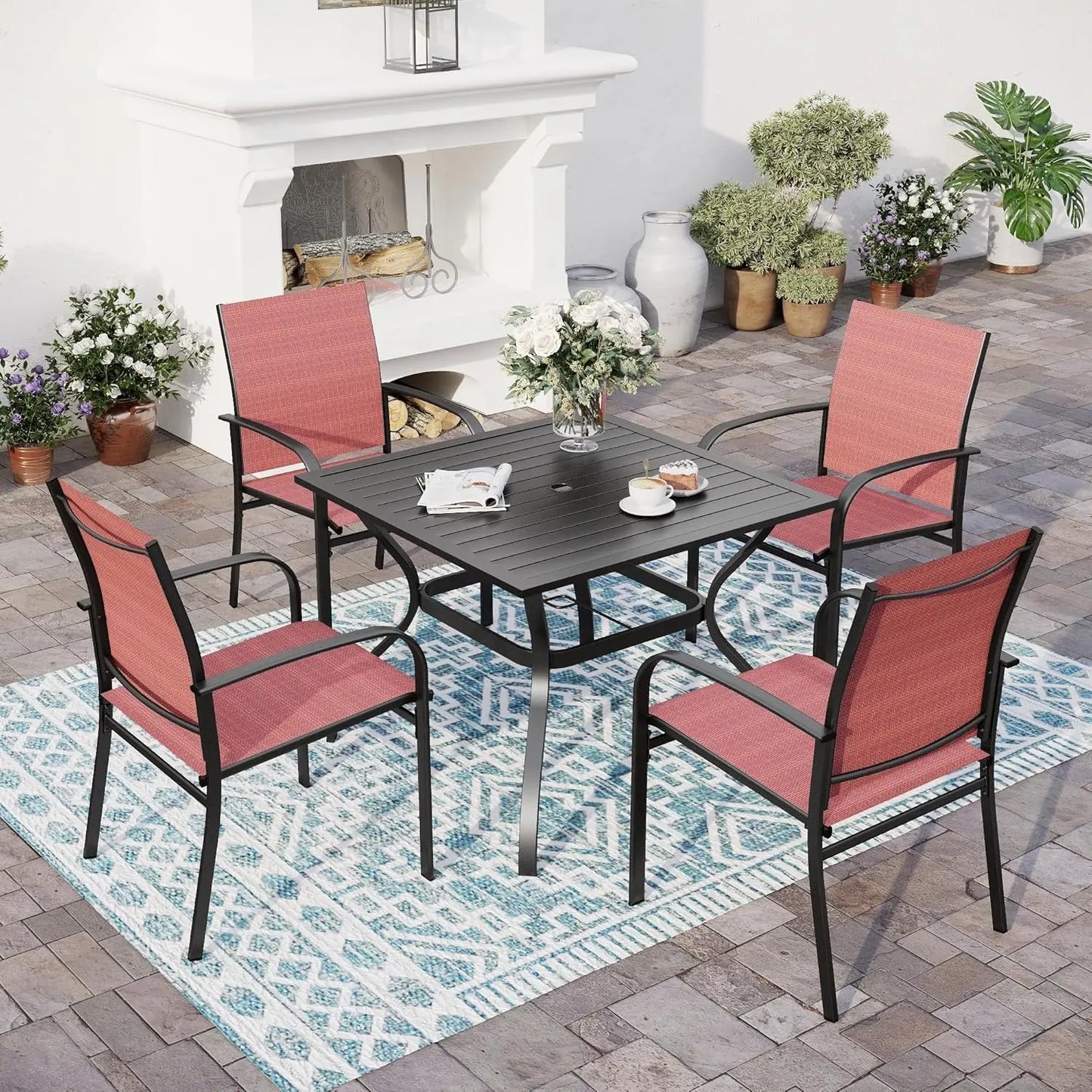 Huanzhuang Patio Dining Set For Four With Umbrella Hole