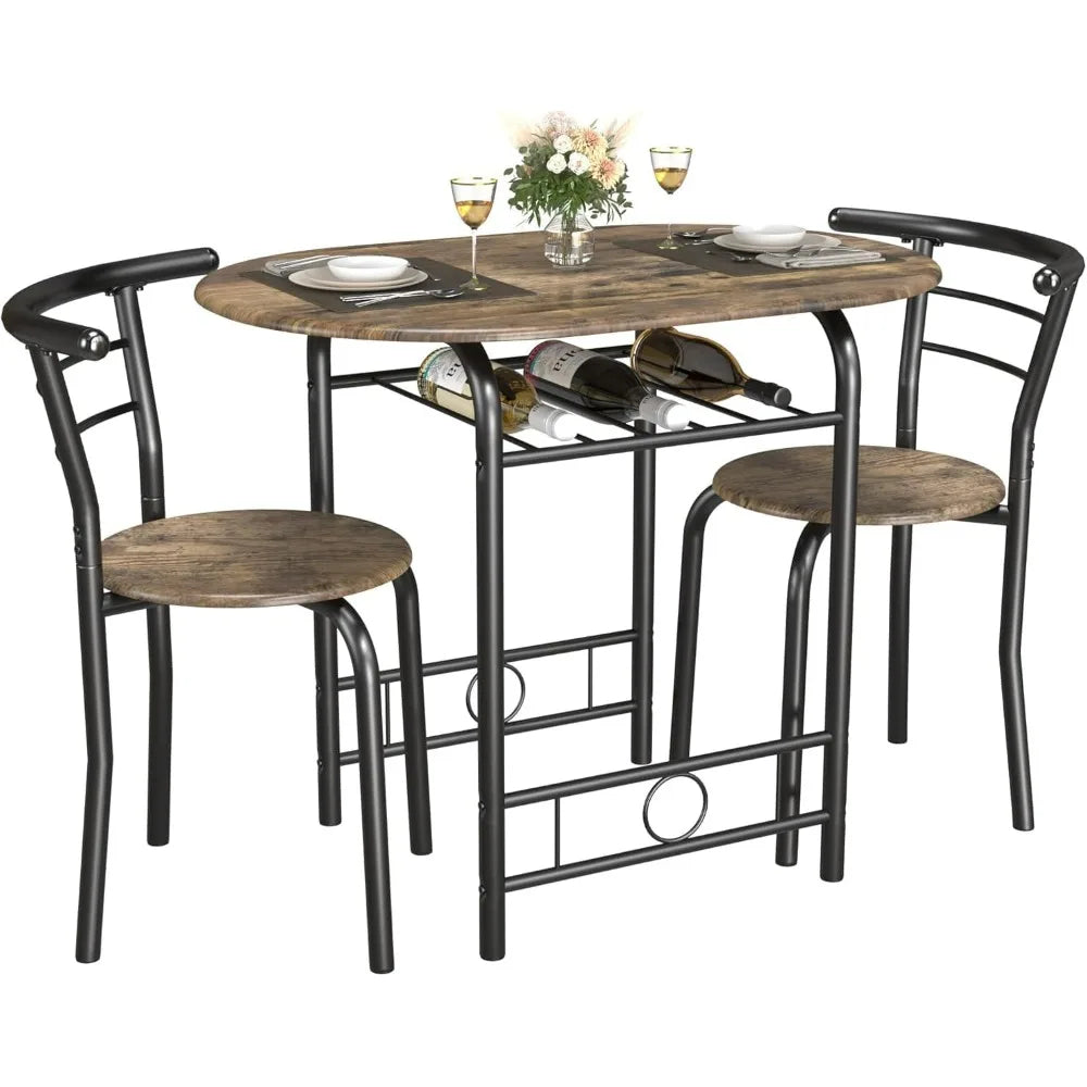 Wooden Round Table and Chair Set Space Saving Kitchen