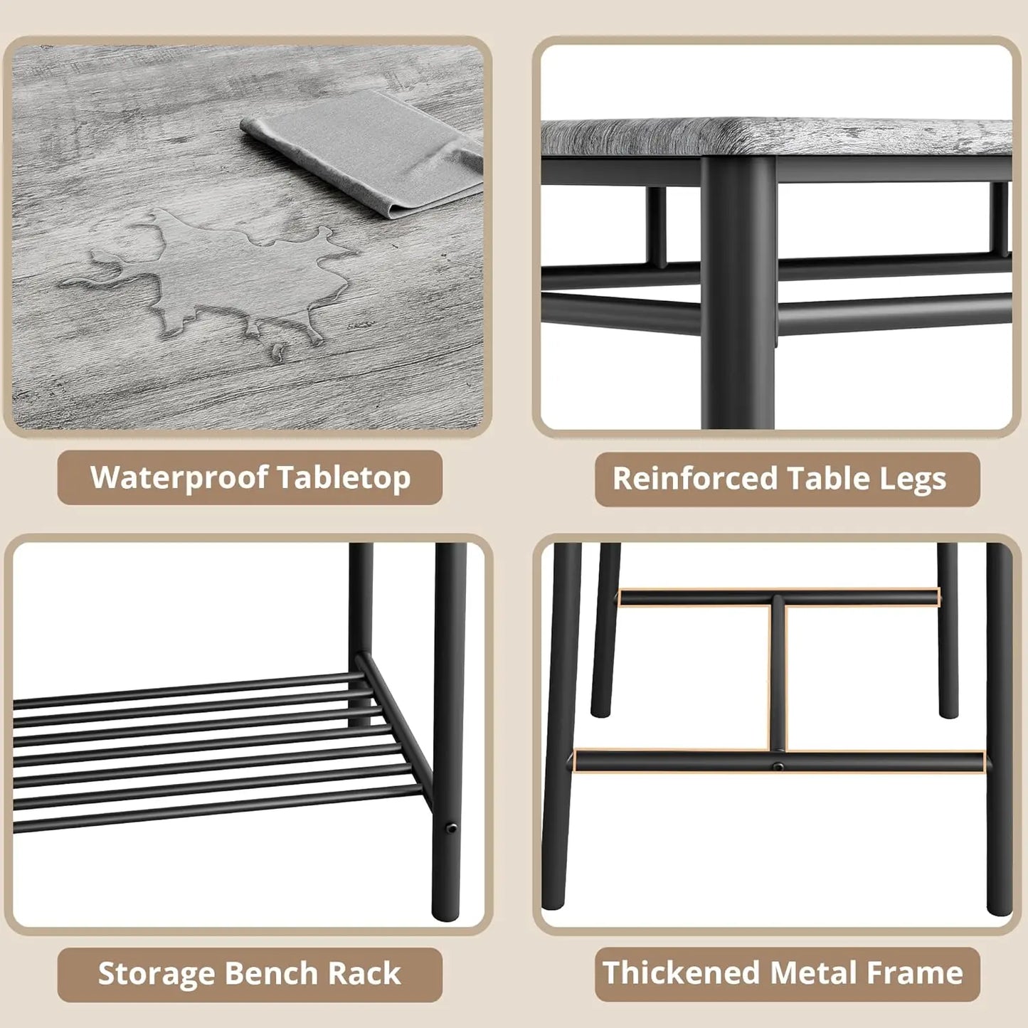 Ironck Four Piece Dining Table Set for Small Space with Upholstered Bench Metal and Engineered Wood