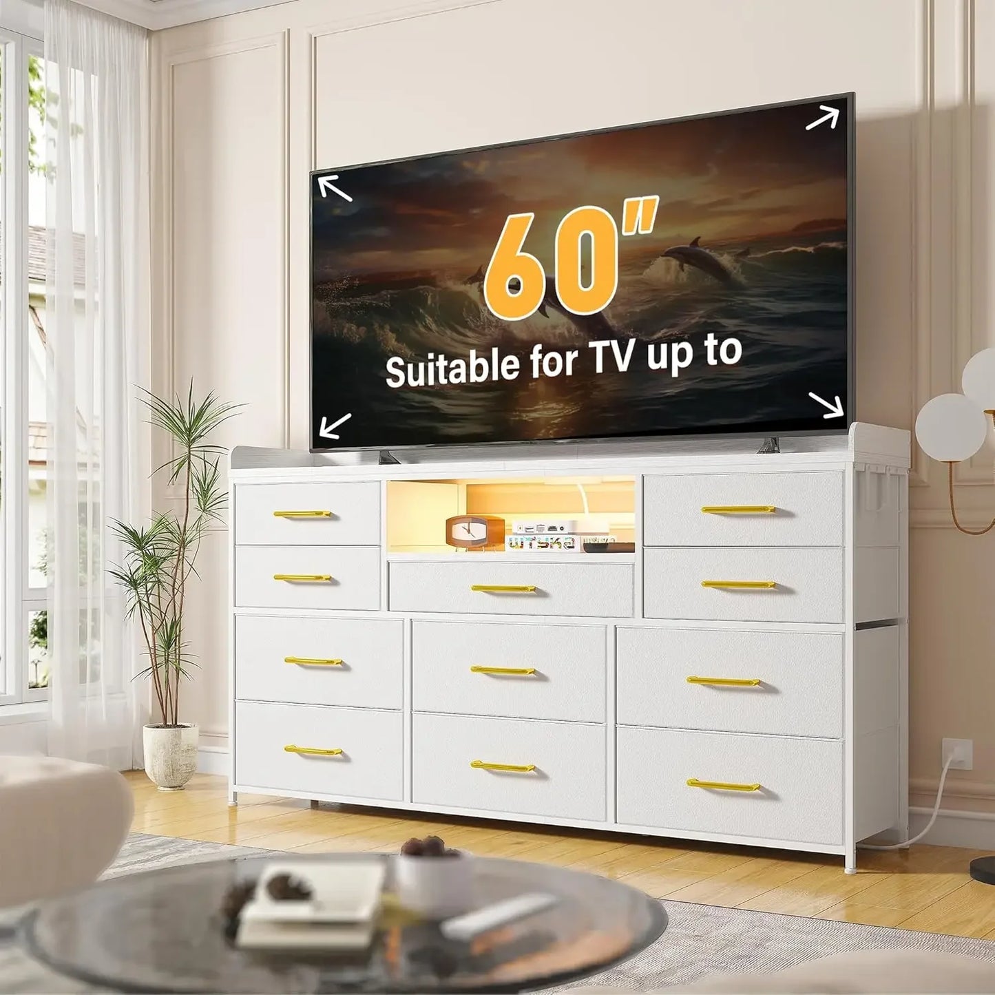 XMSJ 11 Drawer Dresser With TV Stand And LED Lights