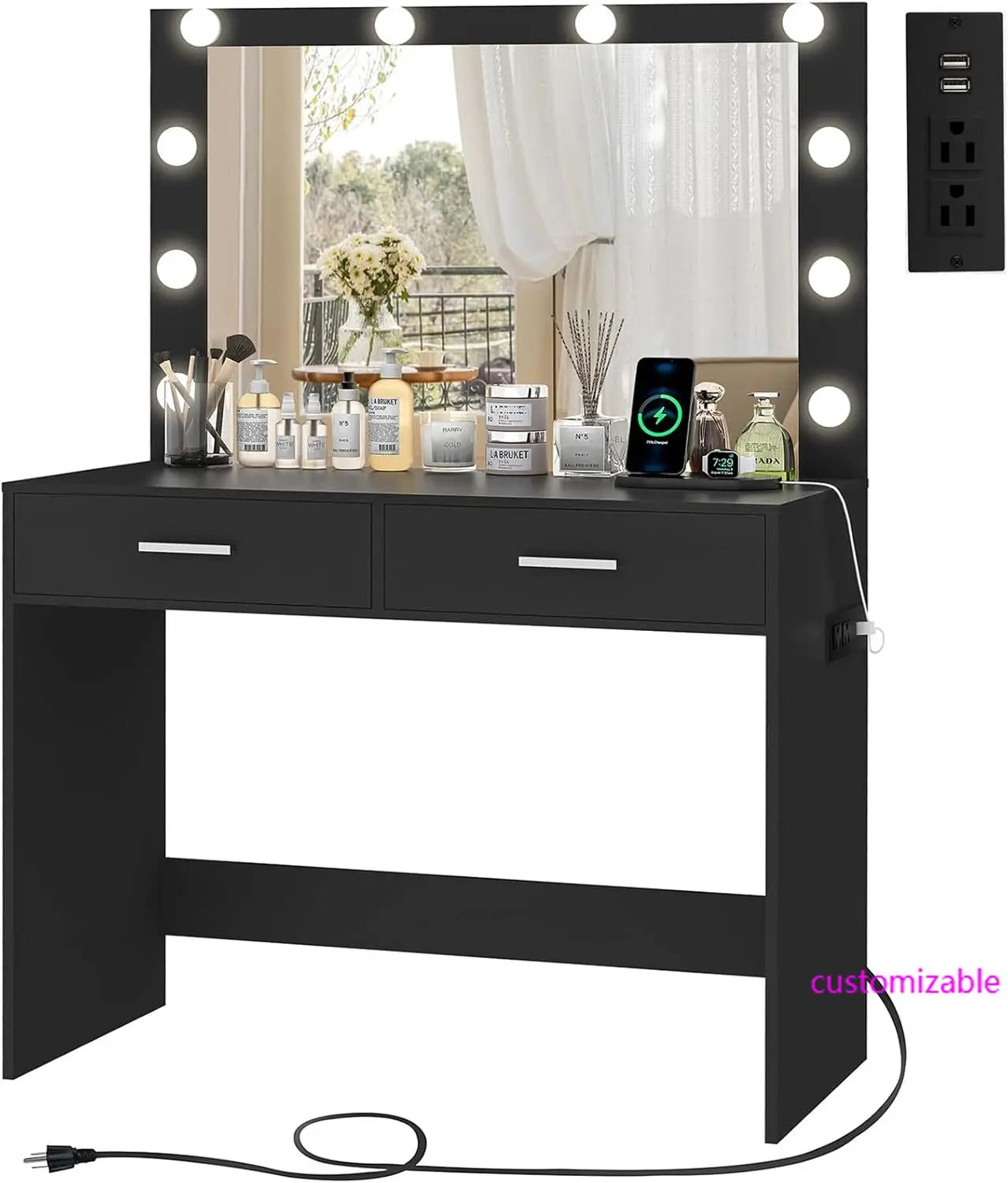 XMSJH Vanity Desk With Large Lighted Mirror And 10 Lights