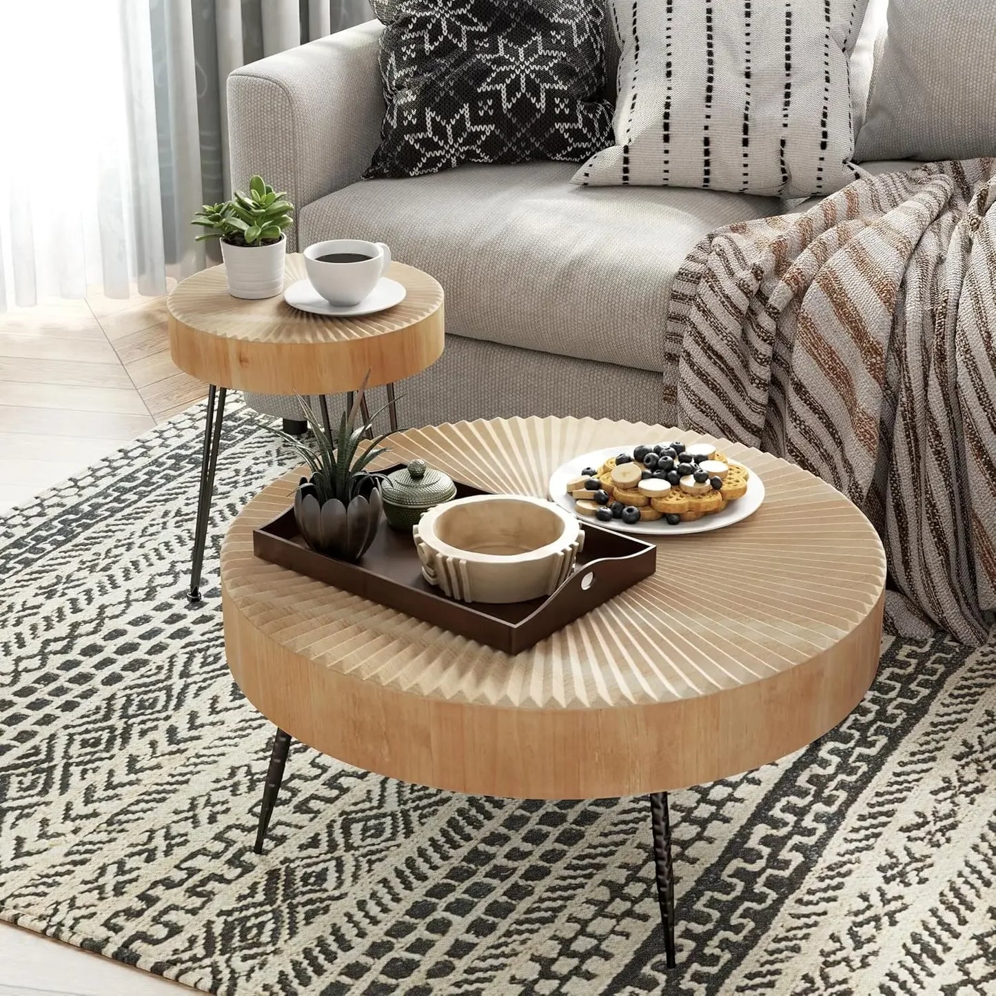 XMSJ Two Piece Modern Farmhouse Nesting Coffee Table Set