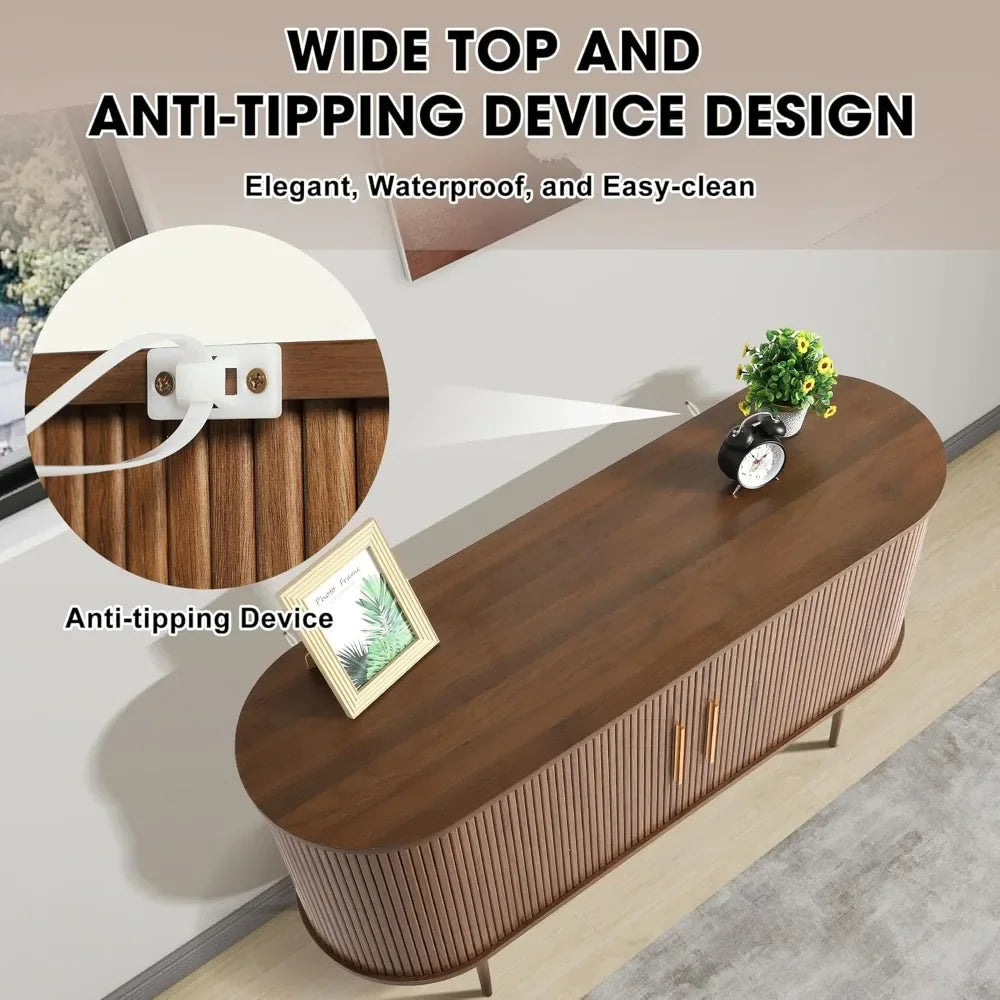 ZUIYU Modern Sideboard Buffet With Tambour Doors Shelves