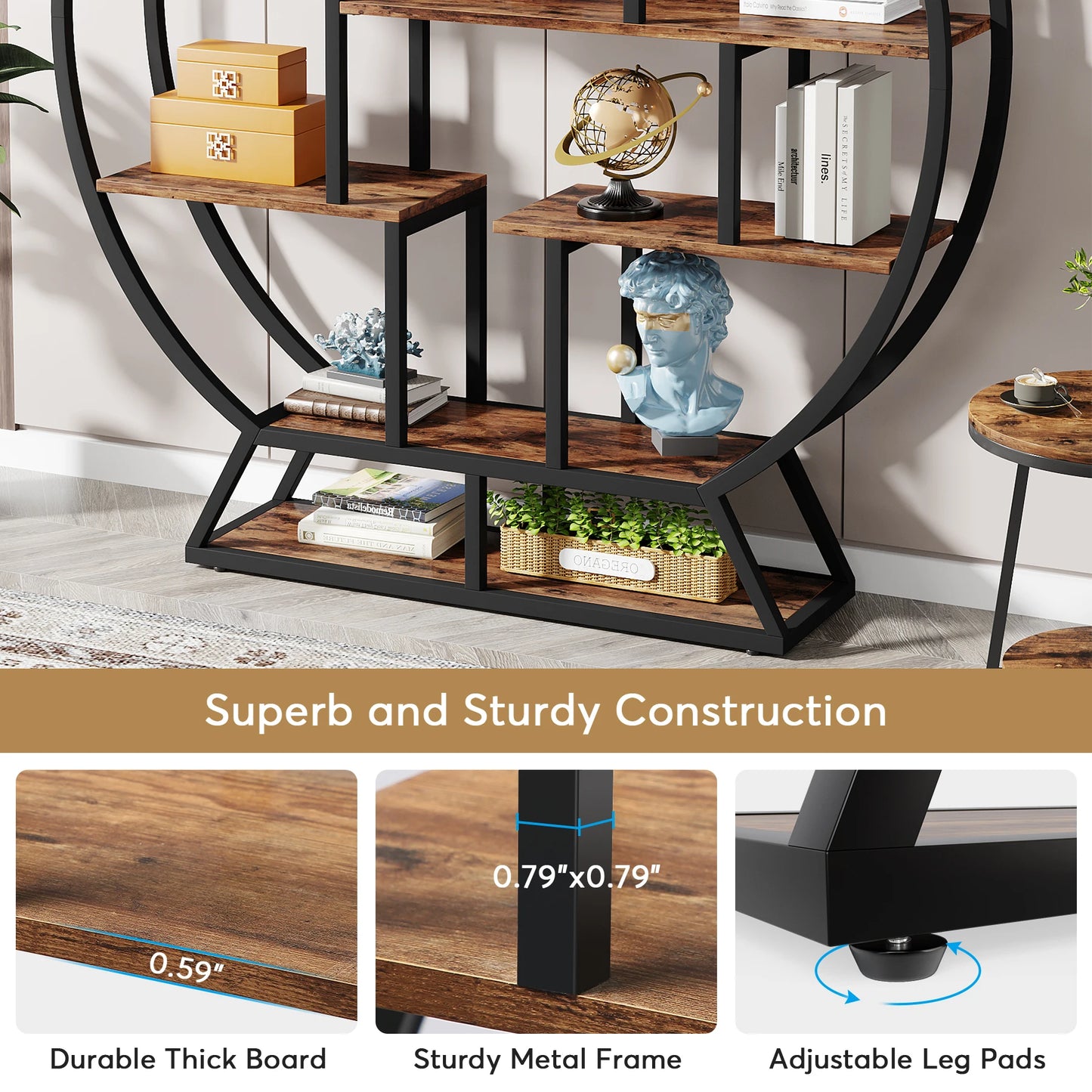 Tribesigns Five Tier Round Etagere Bookshelf With Industrial Wood