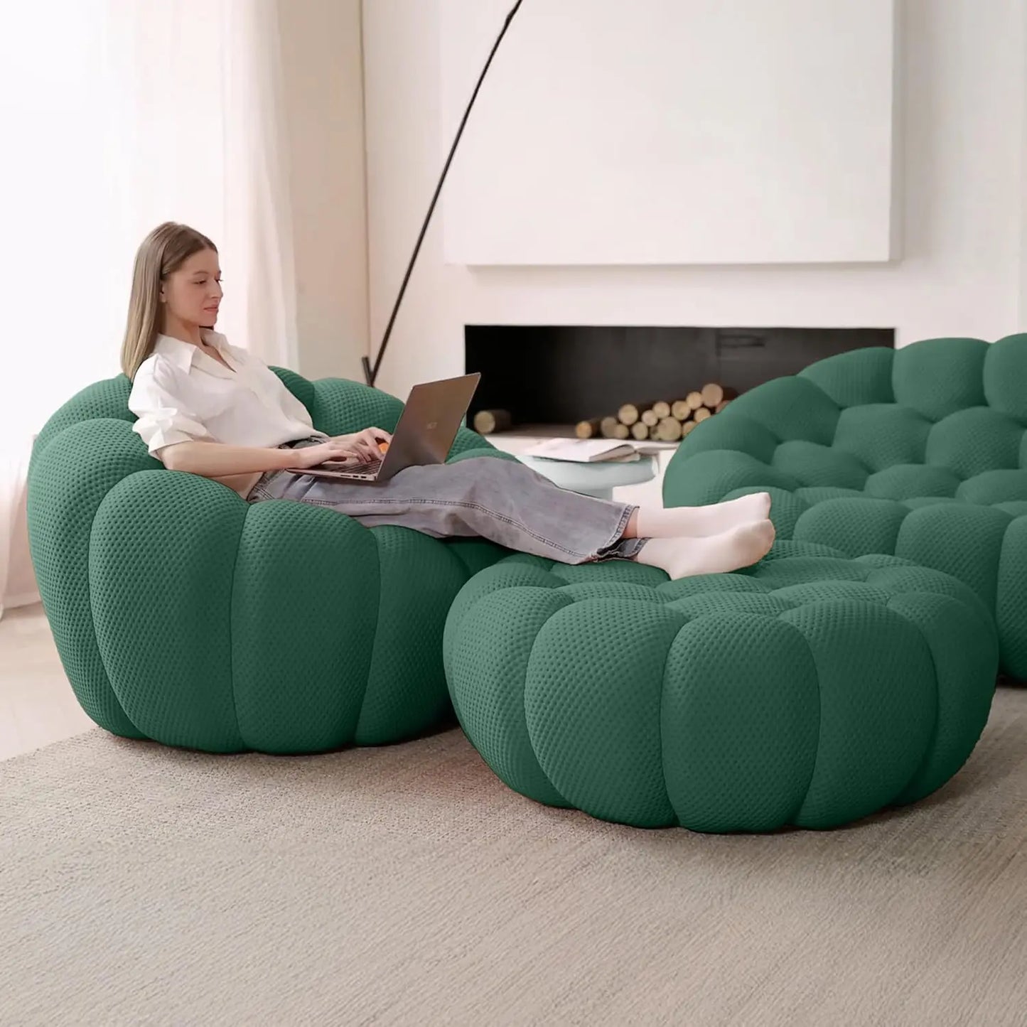 Sdorens Modern Curved Boneless Sofa With Ottoman Sculptural Comfort For Living Rooms And Small Spaces