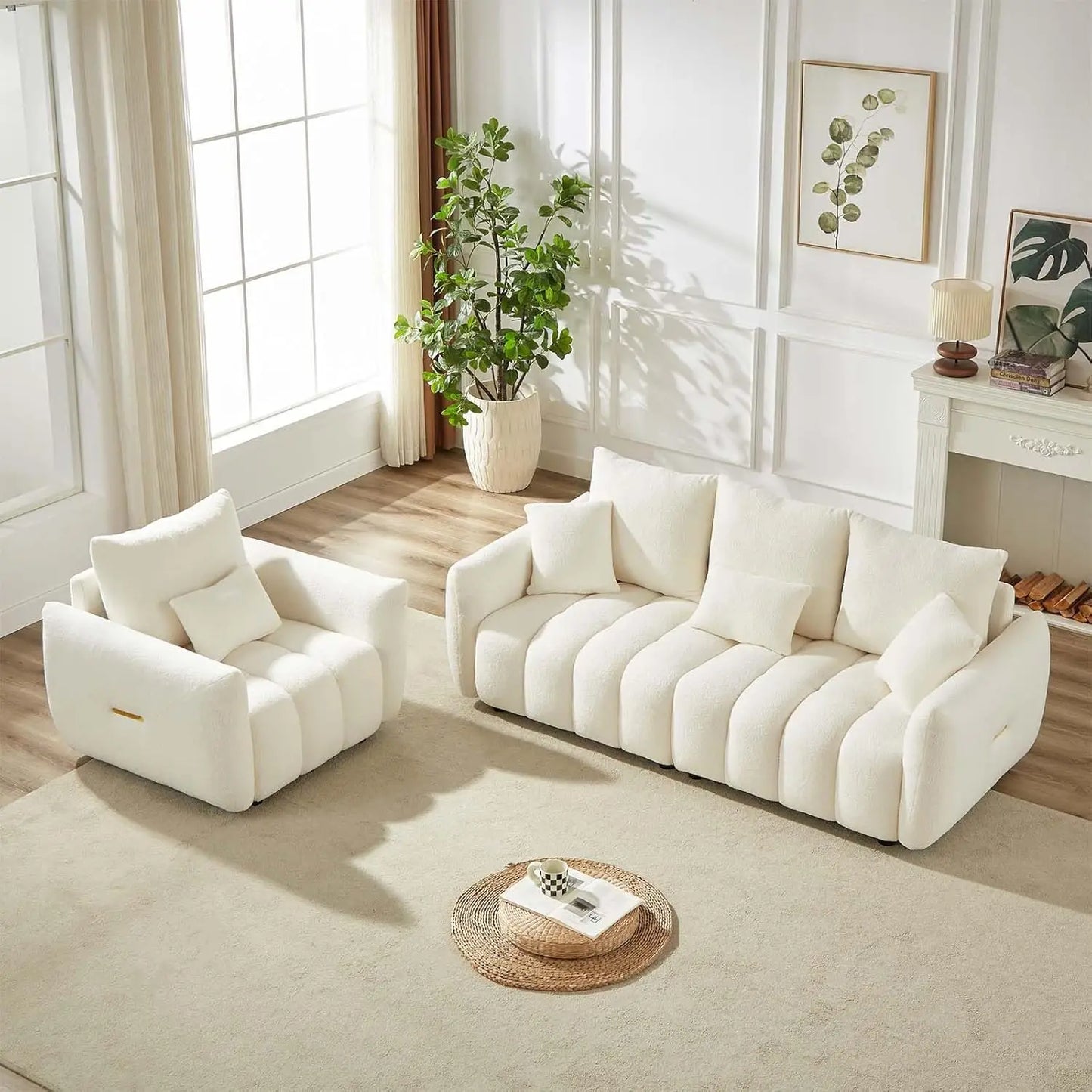 XMSJ 82 Inch Modern Boucle Three Seater Sofa Couch In Beige For Living Room Luxurious Centerpiece