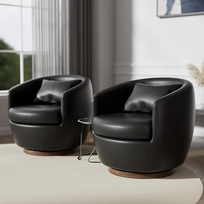 Guangbai Leather Accent Swivel Chair Pair With Storage