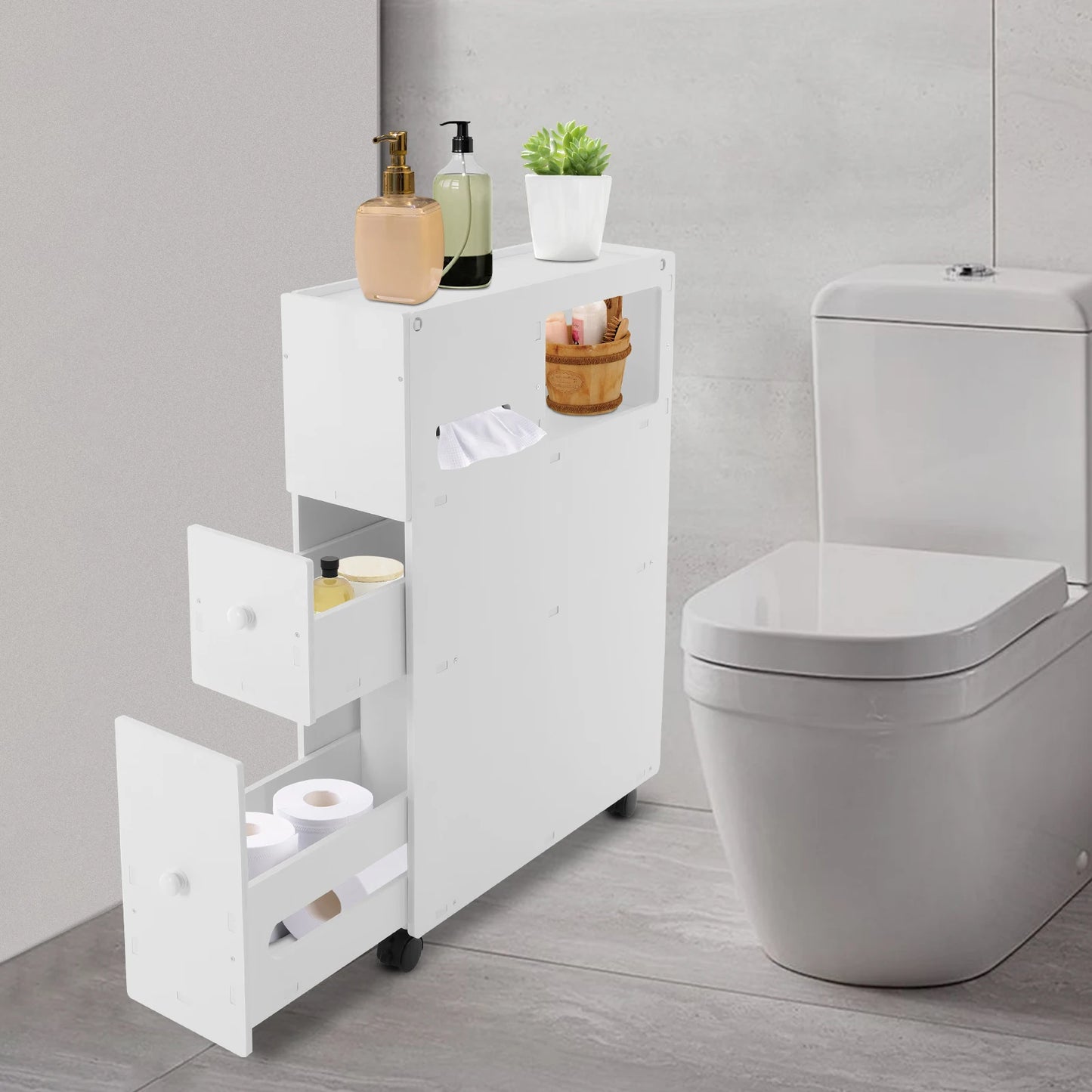 Hign Concerned Bathroom Storage Cabinet With Dual Drawers