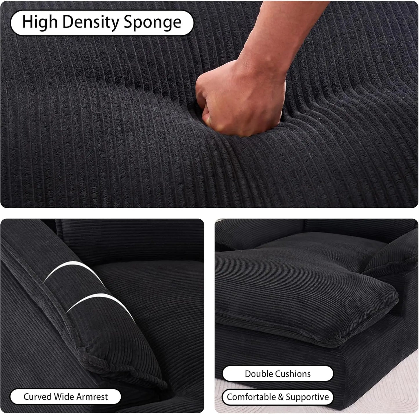 Corduroy Chaise Lounge Chair Sleeper Sofa Bed With Oversized 66.92 Inch Chaise For Modern Living Room Comfort