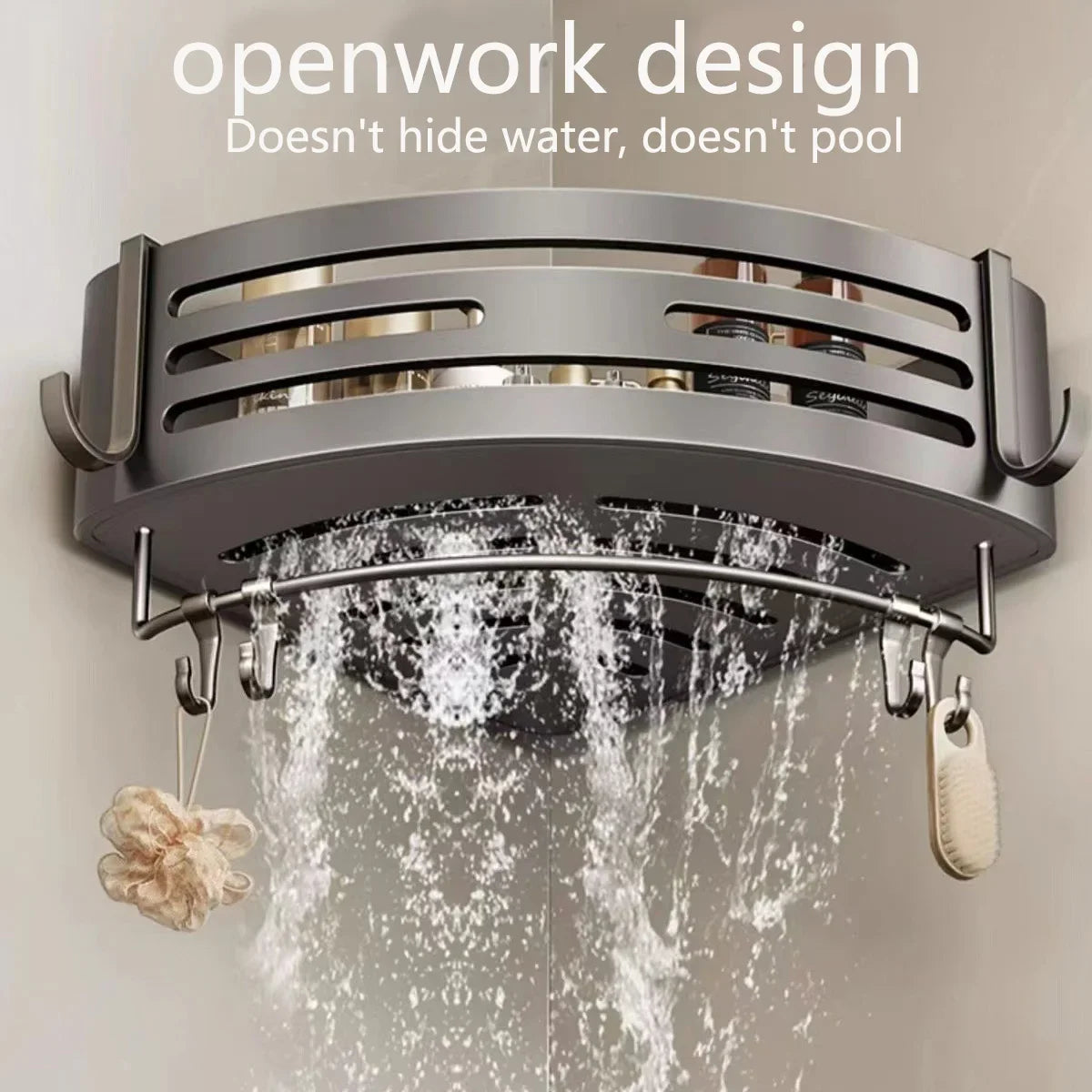 Hign Shower Corner Shelf With Hook Towel Bar Organizer