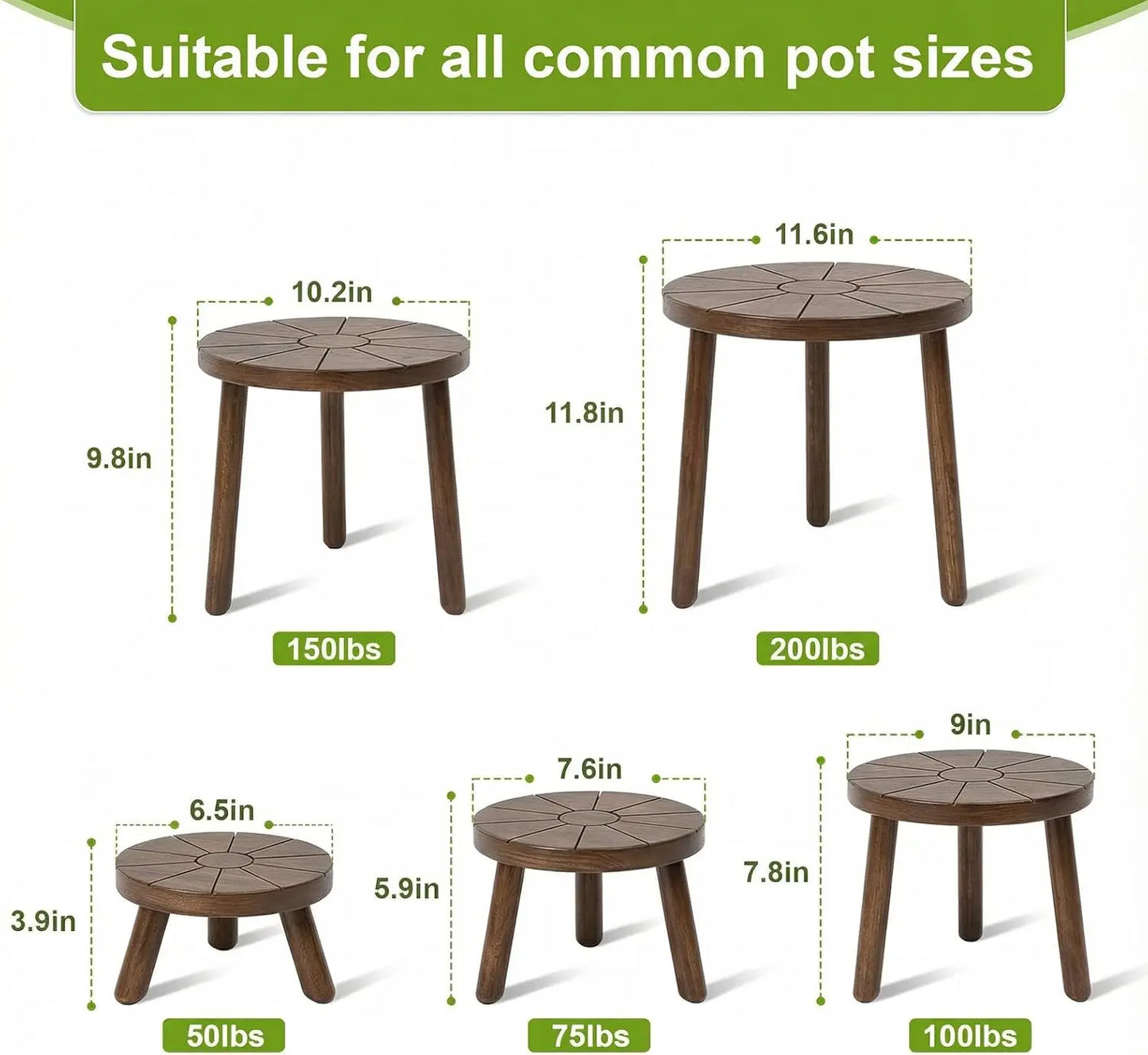 Wooden Plant Stand Set For Indoor Plants, Modern Design, Five Piece, Carbonized Pine In Rich Brown Finish