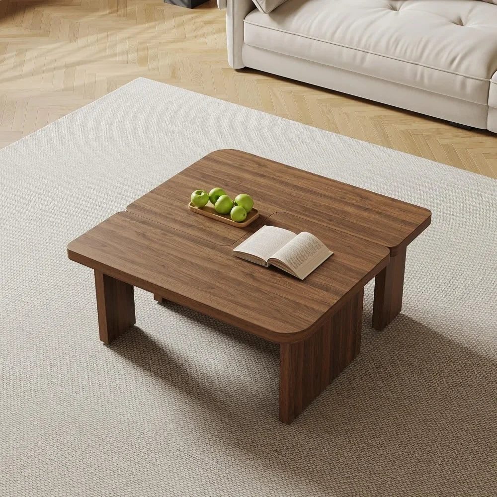 General Use Modular Mid Century Modern Wood Coffee Table with Configurable Rectangle or Square Layout