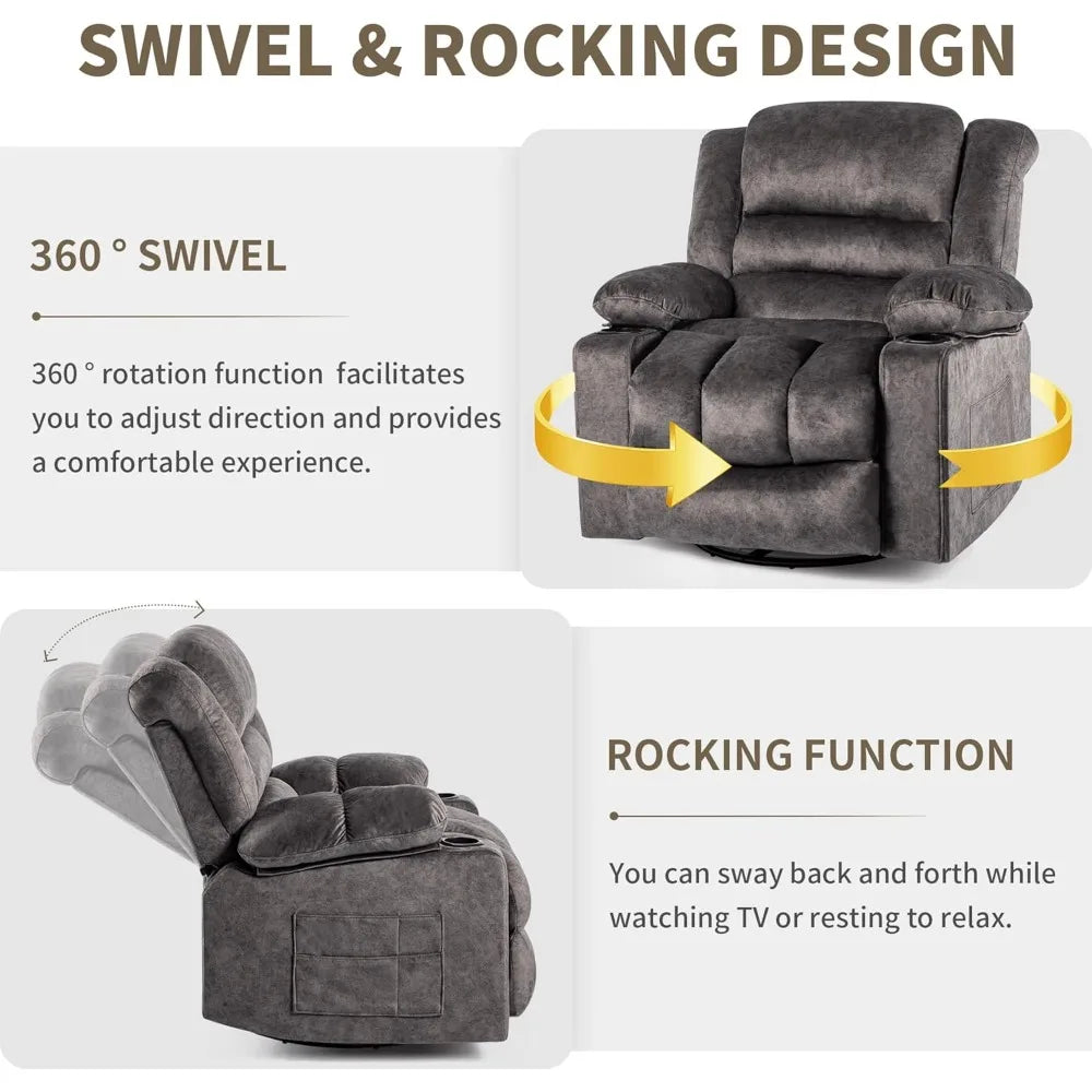 Ergonomic Recliner Chair Rocker With 360 Degree Swivel