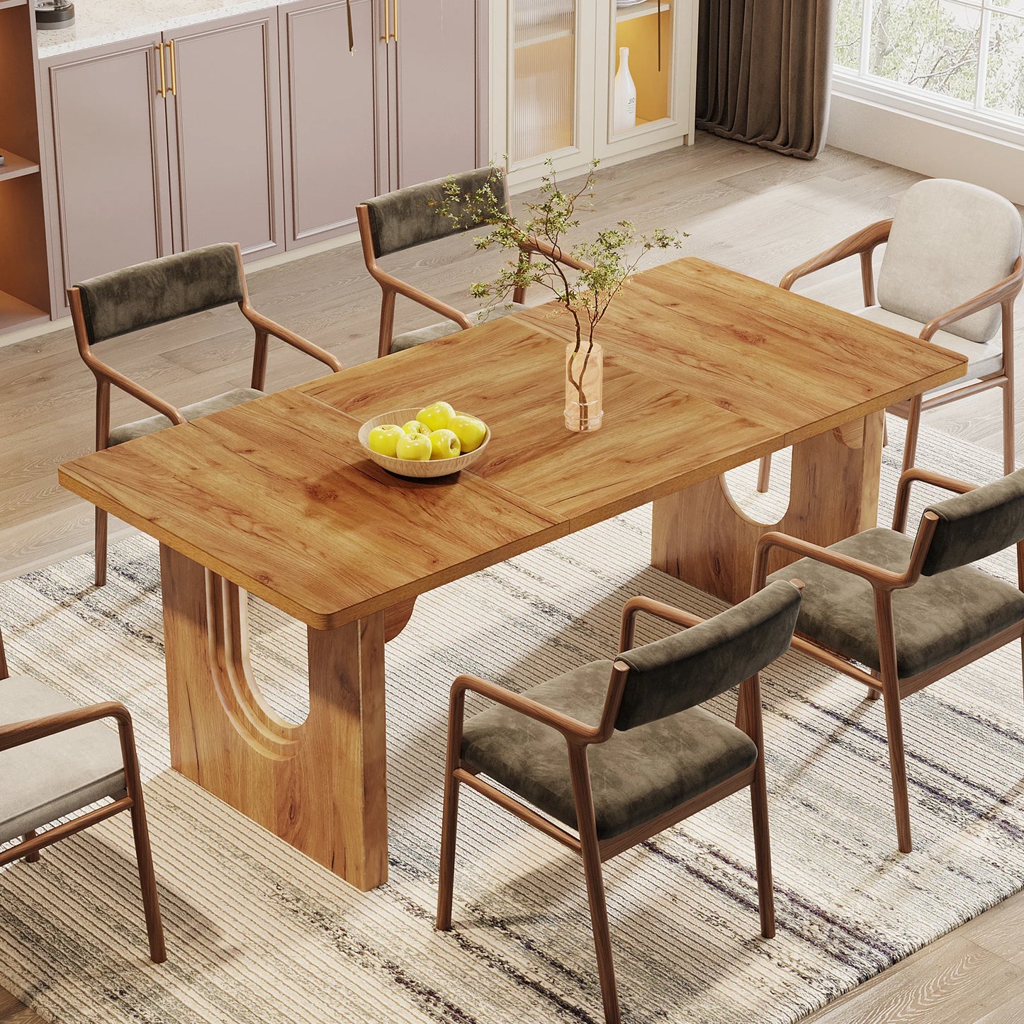 Tribesigns Modern Dining Table For Six To Eight With Pedestal In Warm Retro Brown