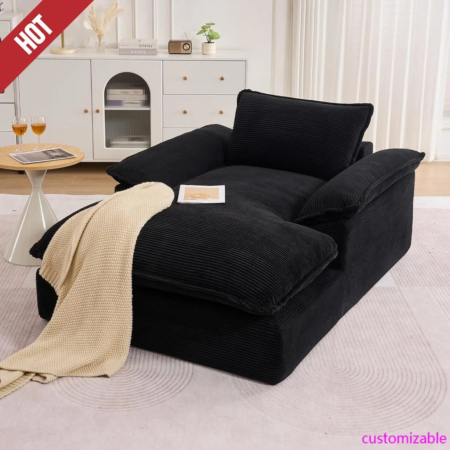 Corduroy Chaise Lounge Chair Sleeper Sofa Bed With Oversized 66.92 Inch Chaise For Modern Living Room Comfort