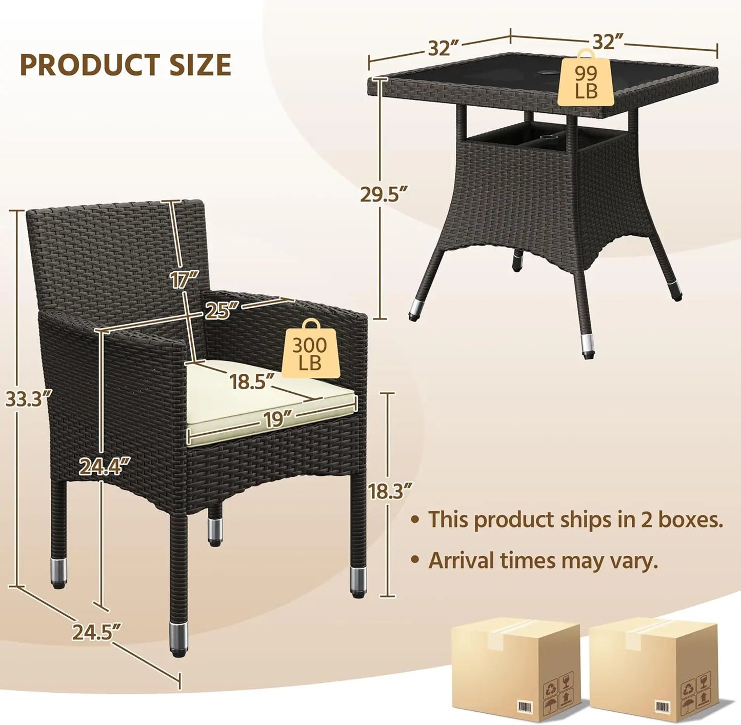 XMSJH Outdoor Rattan 5 Piece Patio Dining Set Glass Table