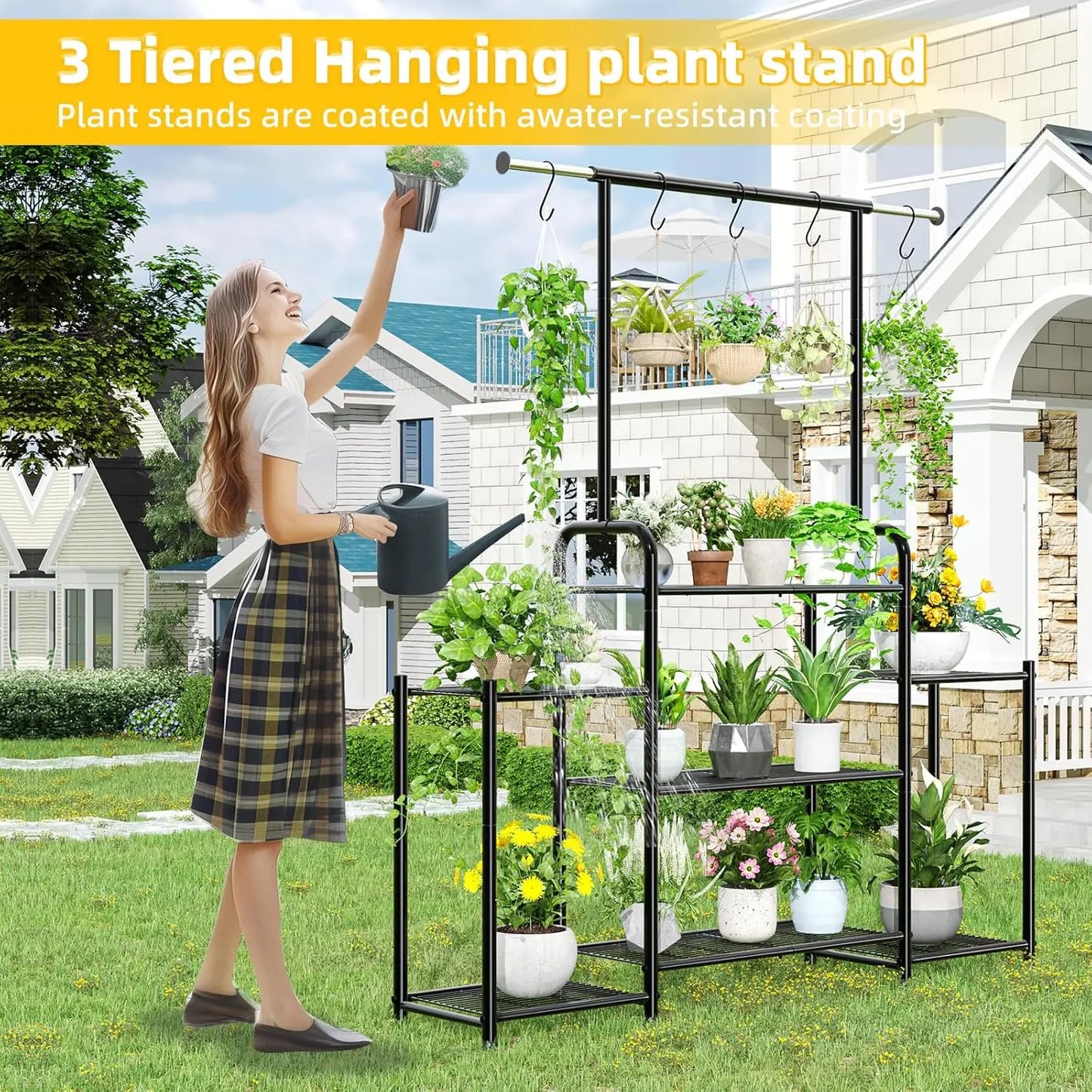 XMSJ Indoor Outdoor Metal Three Tier Hanging Plant Stand