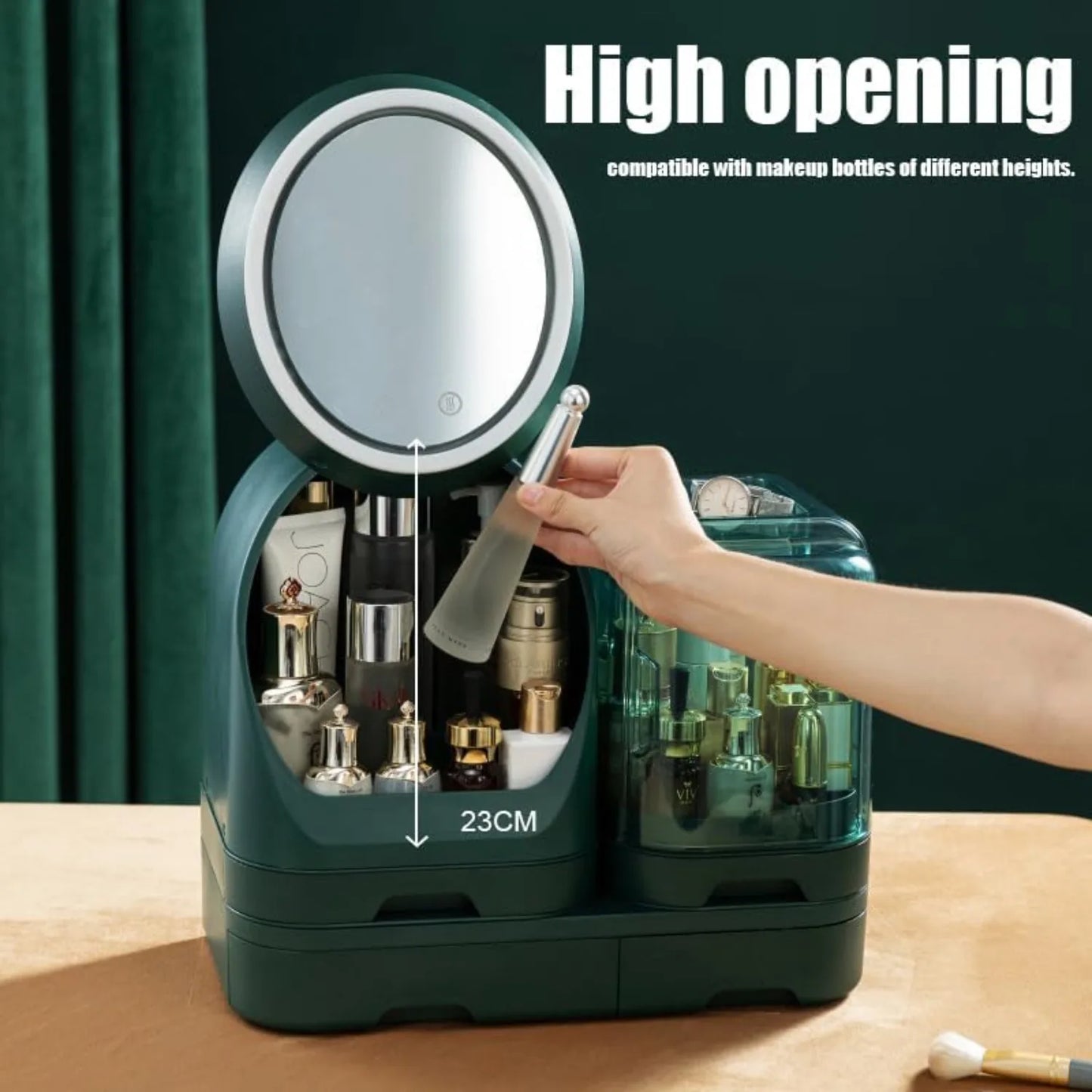 Hign Concerned 360 Rotating LED Mirror Makeup Organizer