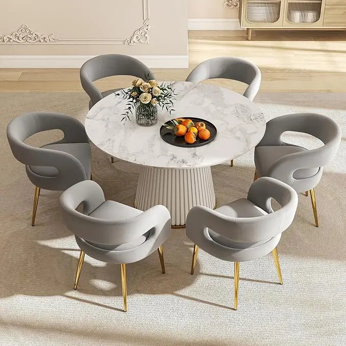 Huanzhuang Velvet Upholstered Dining Chairs Open Back Arm Gold Legs for Modern Dining Room