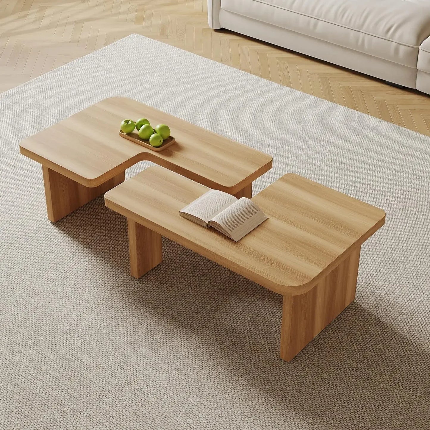 General Use Modular Mid Century Modern Wood Coffee Table with Configurable Rectangle or Square Layout