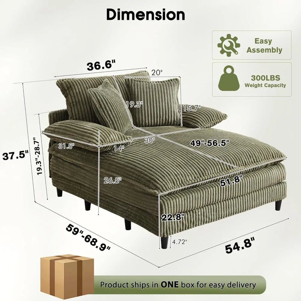 Corduroy Sleeper Sofa Chaise Lounge Chair With 5-Position Backrest