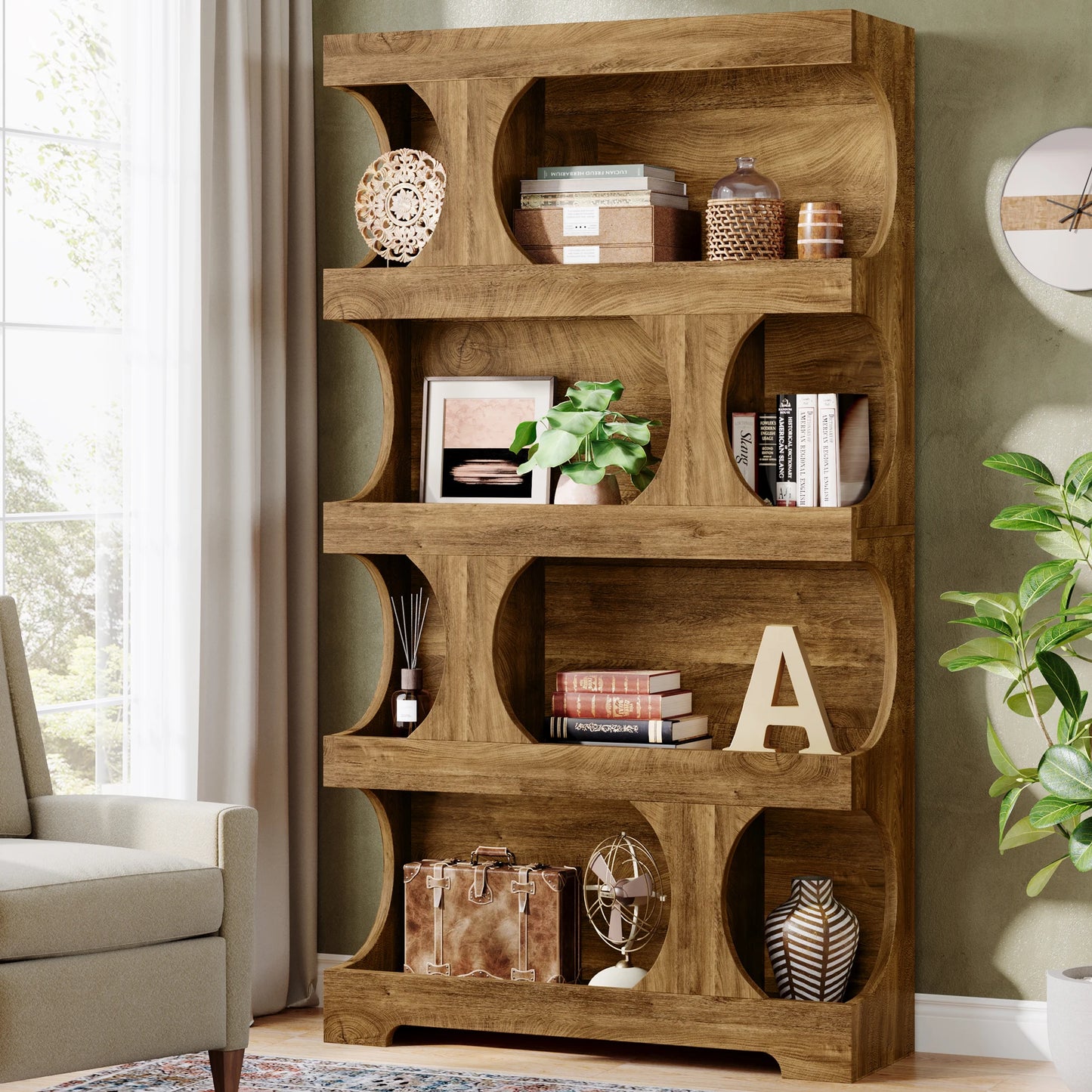 Tribesigns S Shaped Bookcase Modern Freestanding Display Shelves Two Tone Finish Stylish Wall Friendly Storage
