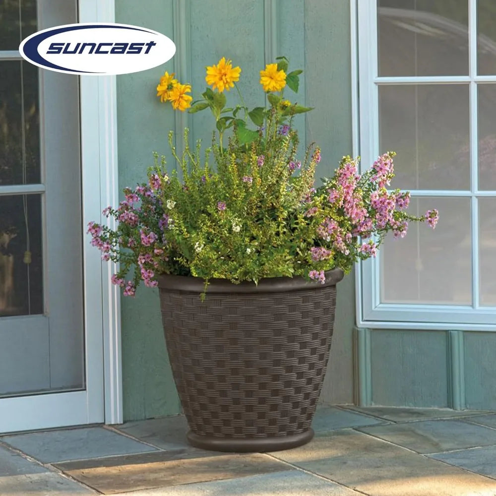 Suncast Sonora Lightweight Plastic Wicker Planter Outdoor