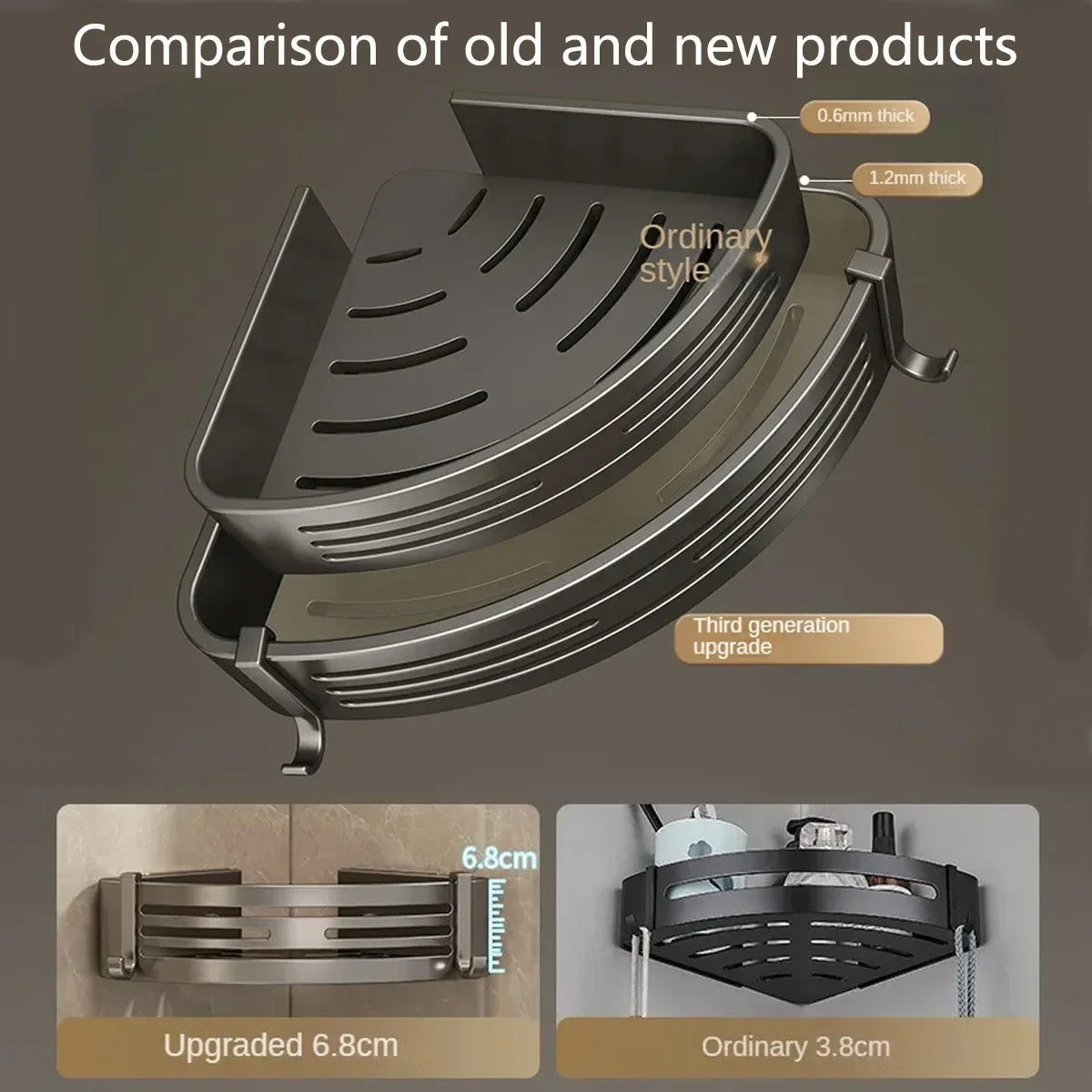 Hign Shower Corner Shelf With Hook Towel Bar Organizer