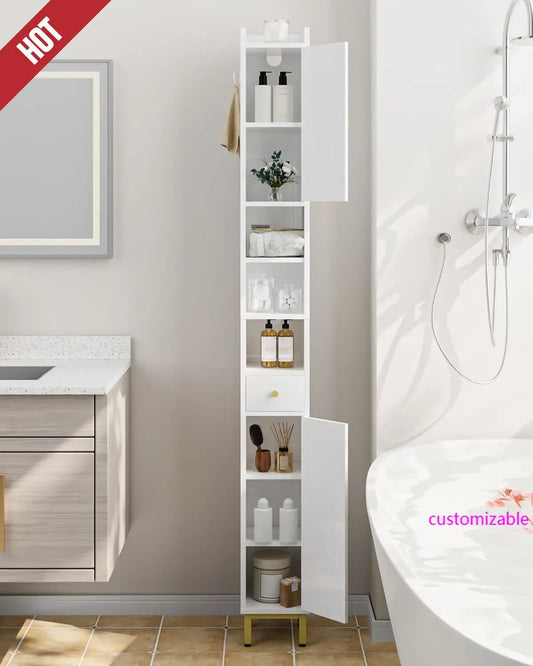 XMSJ Freestanding Bathroom Cabinet With Adjustable Shelves Architectural Arch Doors White Finish