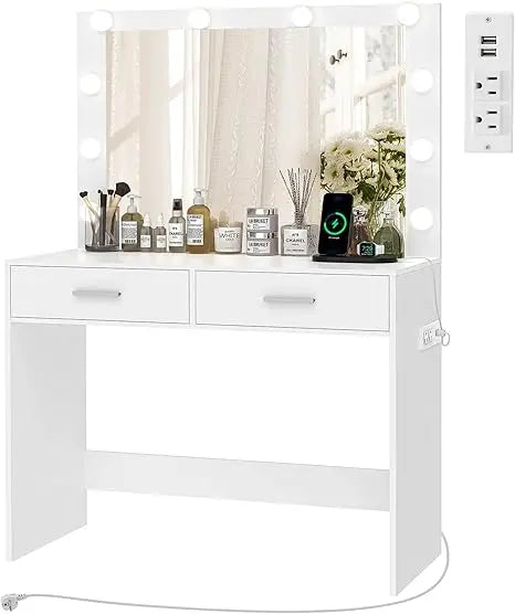 XMSJH Vanity Desk With Large Lighted Mirror And 10 Lights