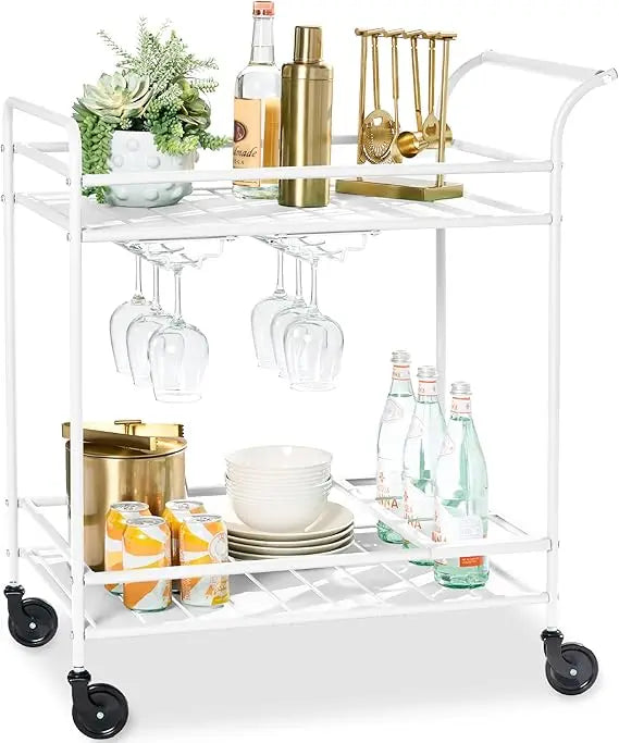 Outdoor Mobile Bar Cart With 2 Tier Storage Lockable Wheels